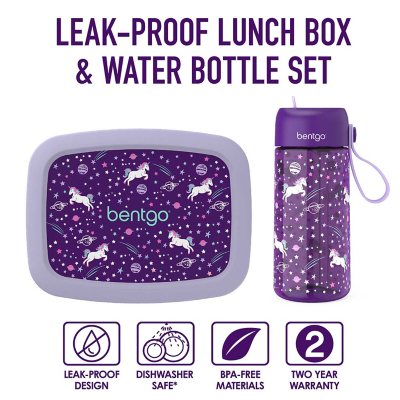 Bentgo Kids Prints Lunch Box & Water Bottle Set, Unicorns