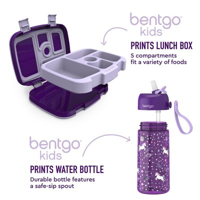Bentgo Kids Prints Lunch Box & Water Bottle Set, Unicorns