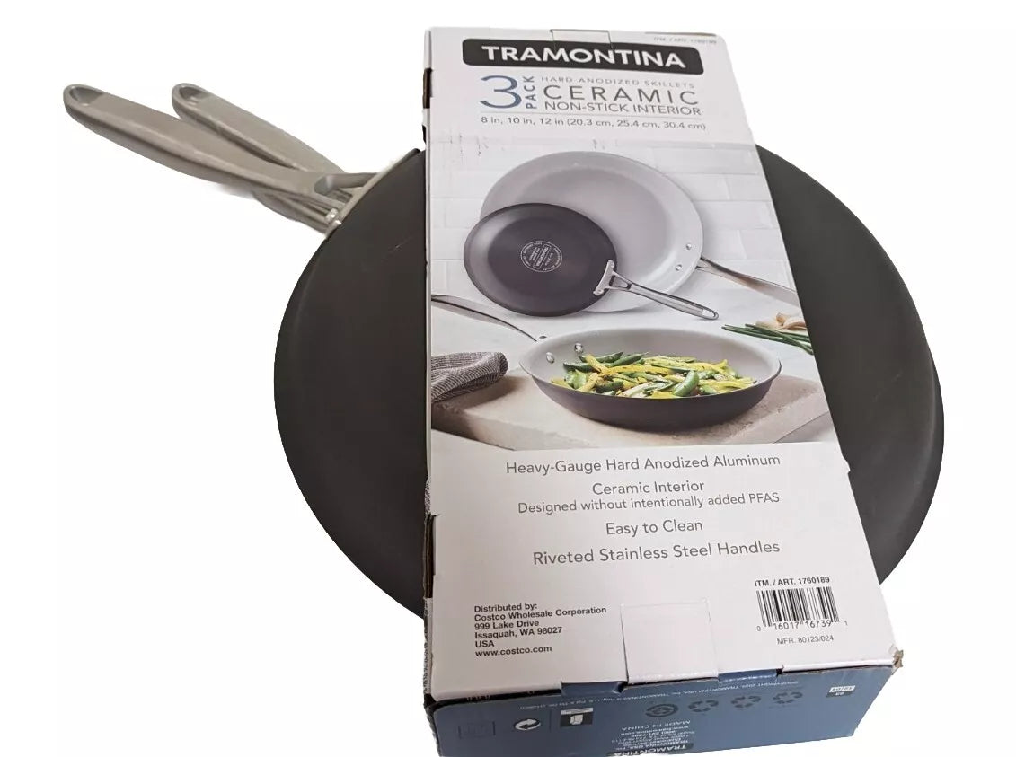 Tramontina 3 Pack Ceramic Nonstick Interior Hard Anodized Skillets 8, 10, 12 in