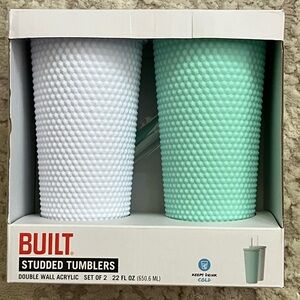 Built Studded Tumbler Set, Aqua & White Double Wall, 2 sets
