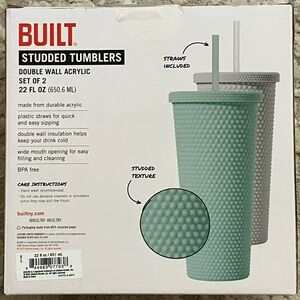 Built Studded Tumbler Set, Aqua & White Double Wall, 2 sets