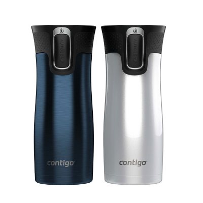 Contigo AUTOSEAL West Loop Vacuum-Insulated 16 oz. Stainless Steel Travel Mug with Lid, 2 Pack Color- Blueberry/Salt