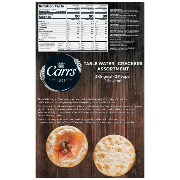 Carr's Table Water Crackers, Variety Pack, 25.5 oz