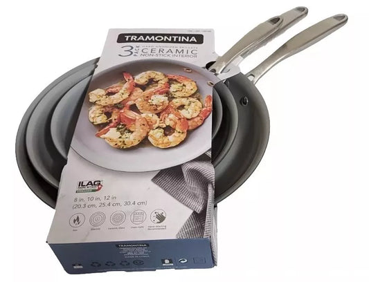 Tramontina 3 Pack Ceramic Nonstick Interior Hard Anodized Skillets 8, 10, 12 in